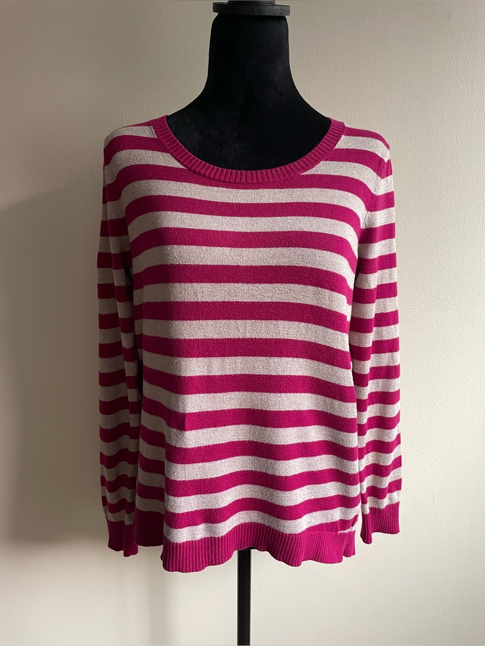 Banana Republic Striped Sweater Women’s S Pink Elbow Patches Cotton Blend